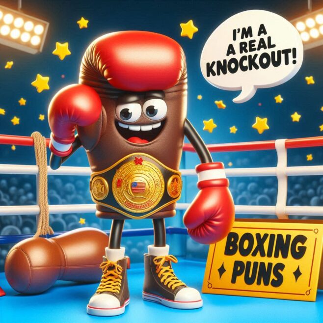 A boxing glove character with a big grin in a ring, saying, "I'm a real knockout!"