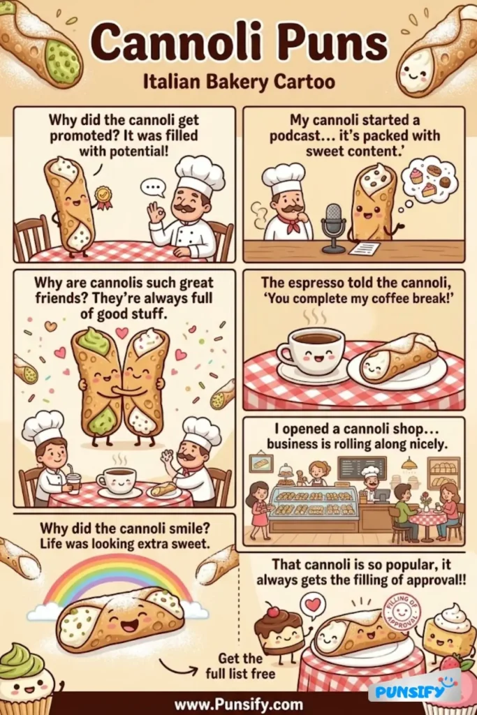 197+ Hilarious Cannoli Puns & Jokes That&rsquo;ll Roll You into Laughter and Fill Your Day with Sweet Fun!