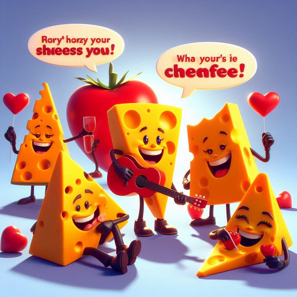 Cheesy Valentines Puns 3D cartoon photo