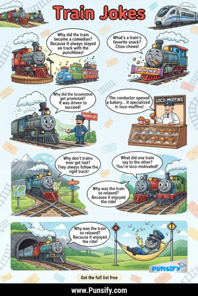 All Aboard the Laugh Express: Train Jokes 175+ for a Whistle-Stop of Fun