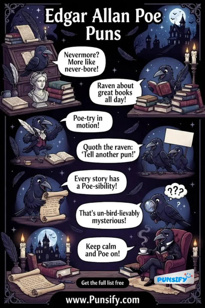 179+ Funny Edgar Allan Poe Puns for Literary Laughs and Dark Wit
