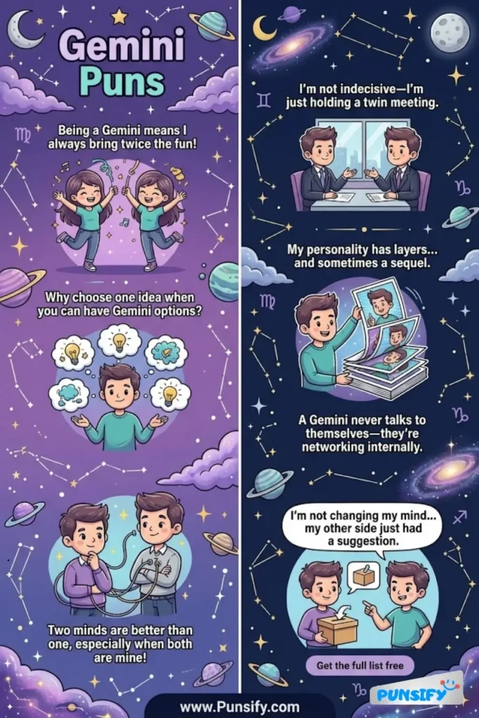 169+ Hilarious Gemini Puns & Jokes to Spark Laughter and Celebrate Duality Fun