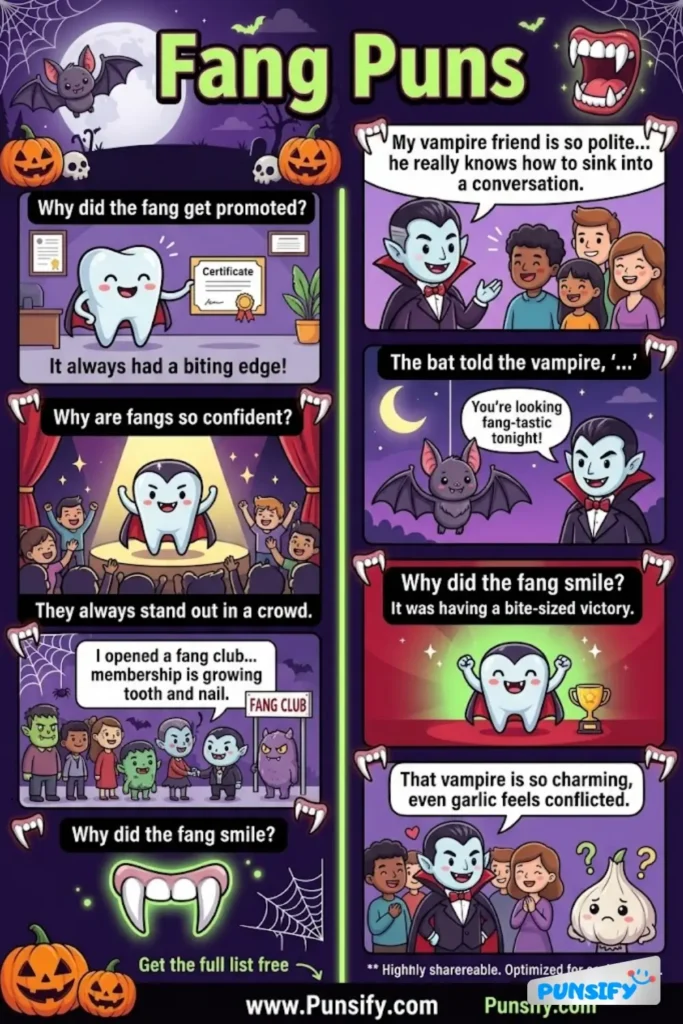 179+ Hilarious Fang Puns & Jokes for a Howling Good Time and Endless Laughter
