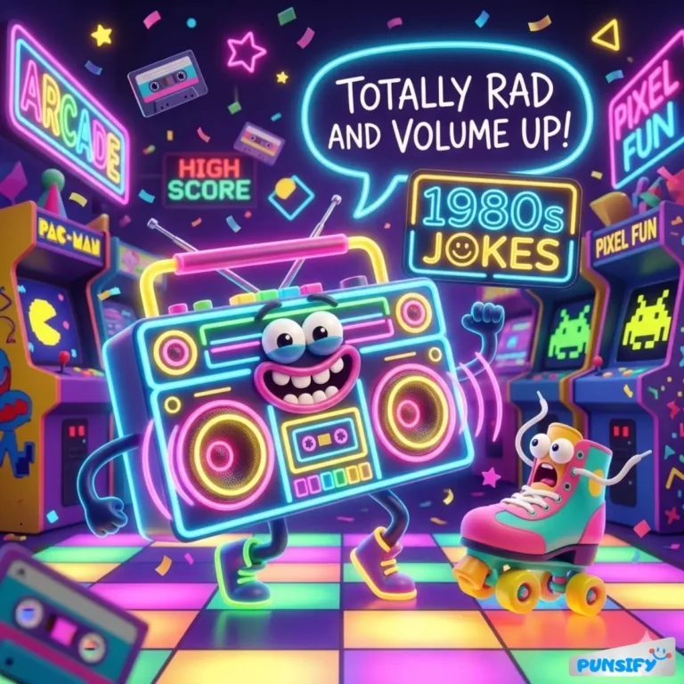 Retro boombox character with roller skates in an arcade full of neon lights.