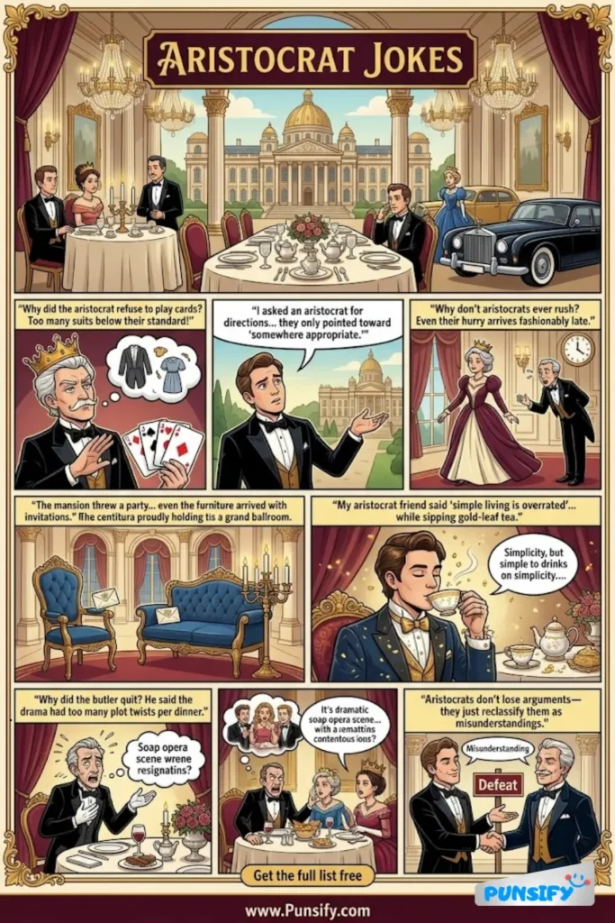 195+ Hilarious Aristocrat Jokes & Puns That Will Make You Crown the Comedy King
