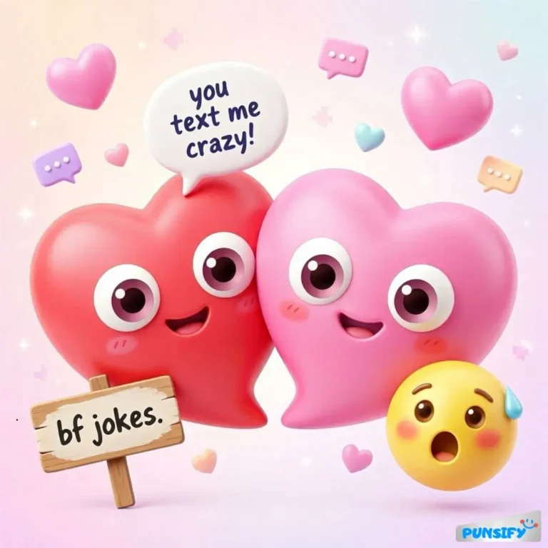 Two heart characters with big eyes and a surprised emoji, surrounded by hearts and icons.
