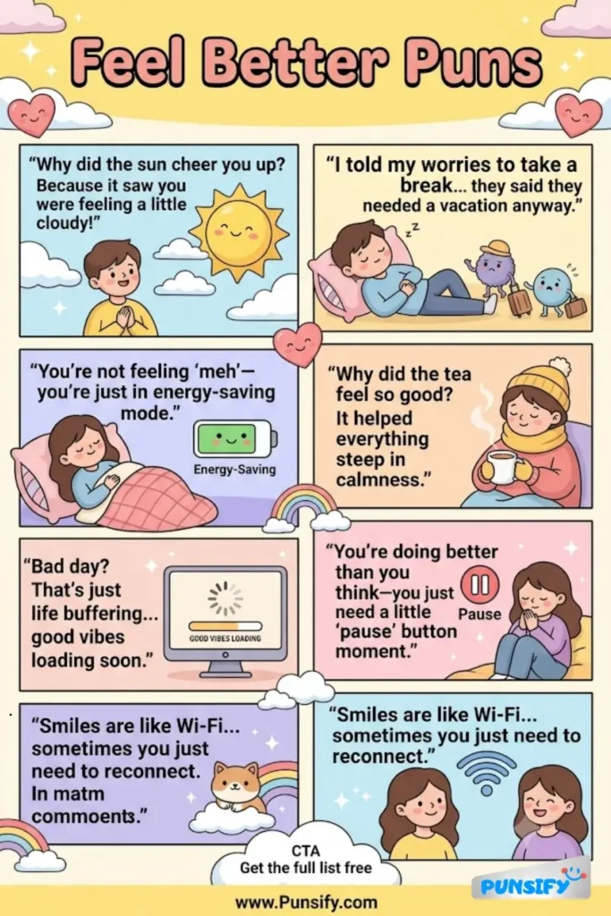 185+ Hilarious Feel Better Puns & Jokes to Brighten Your Day and Lift Spirits