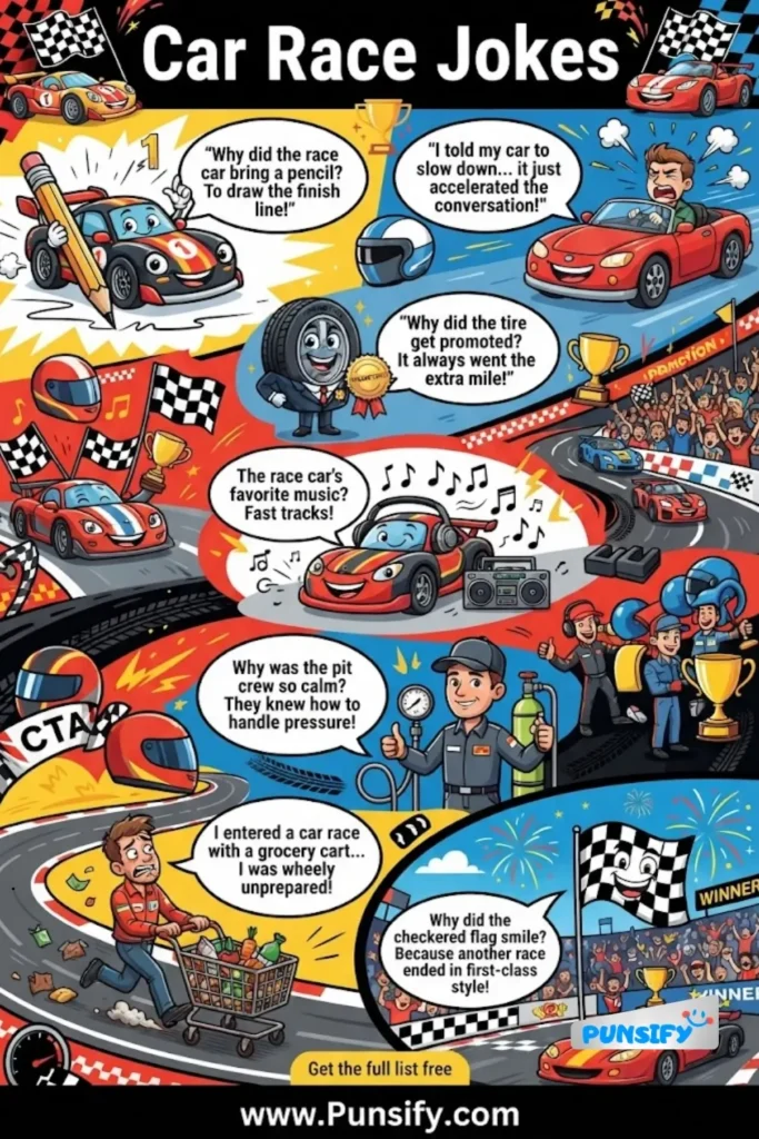 169+ Hilarious Pit Stops in Car Race Jokes for a Laughing Lap in 2026