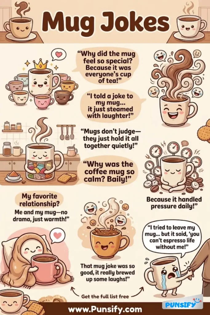 173+ Hilarious Mug Jokes & Puns That Will Brew Up Laughter for Everyone