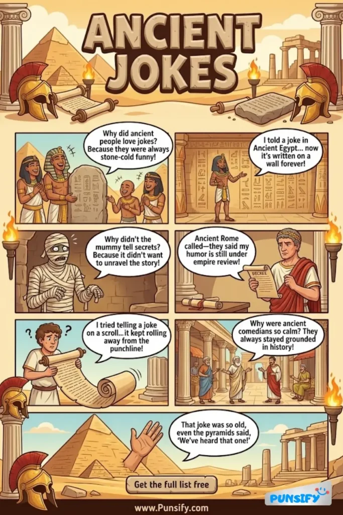 189+ Hilarious Ancient Jokes & Puns That Are So Old They Might Need A Walking Stick