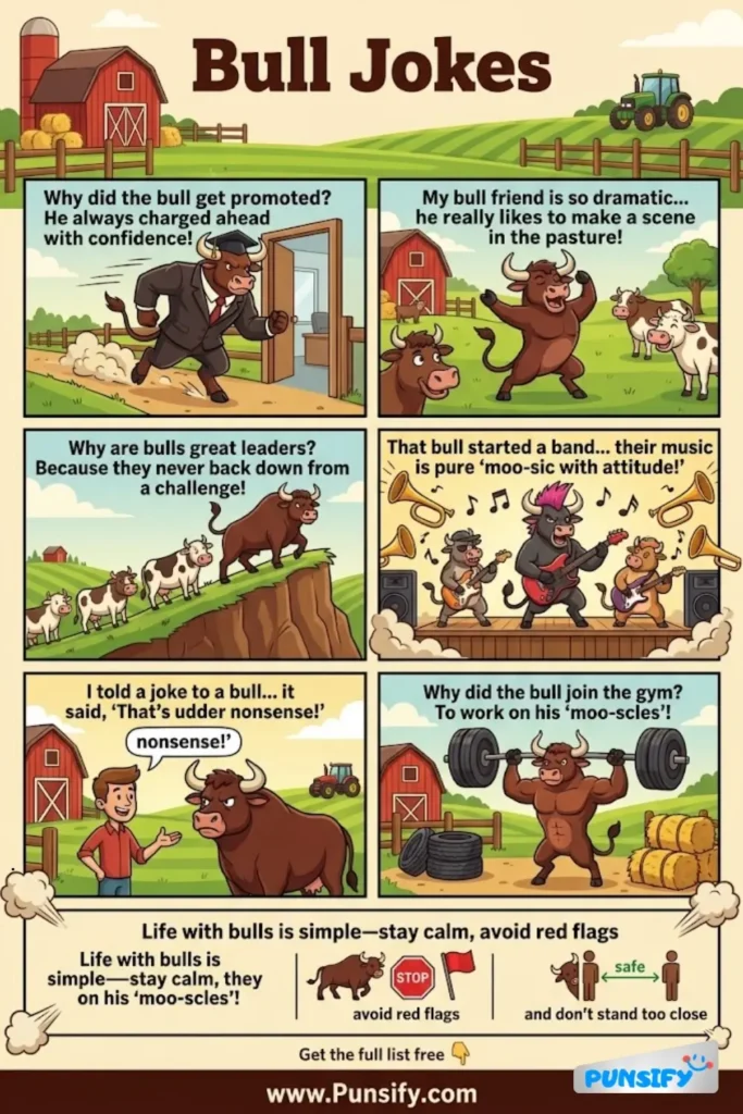 185+ Hilarious Bull Jokes & Puns to Moo Your Way to Laughter and Chuckles Galore!