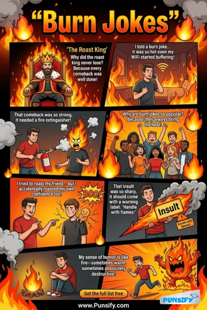 169+ Hilarious Burn Jokes & Puns to Set Your Sense of Humor on Fire and Roast Away