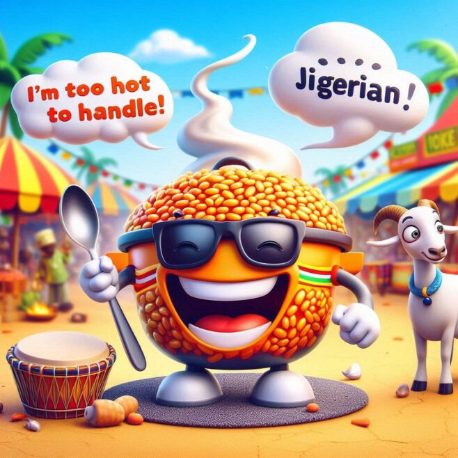 A cheerful character with sunglasses holding a spoon, humorously stating, 'I'm too hot to handle!'