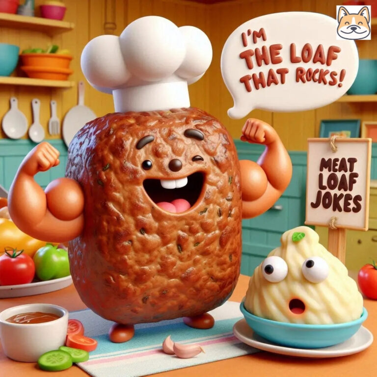 A cheerful loaf with arms flexing beside surprised mashed potatoes.