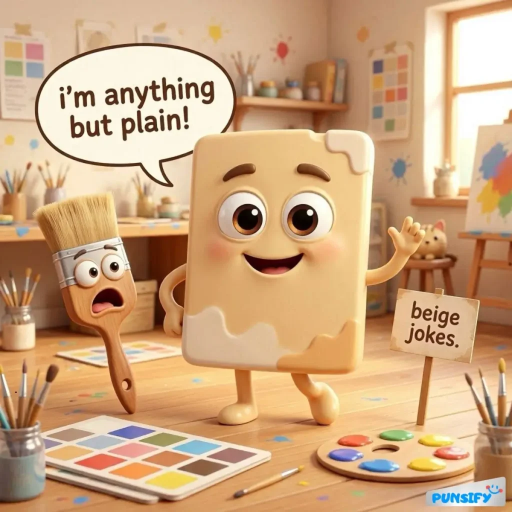 A playful block of tofu grins with a surprised paintbrush beside it.