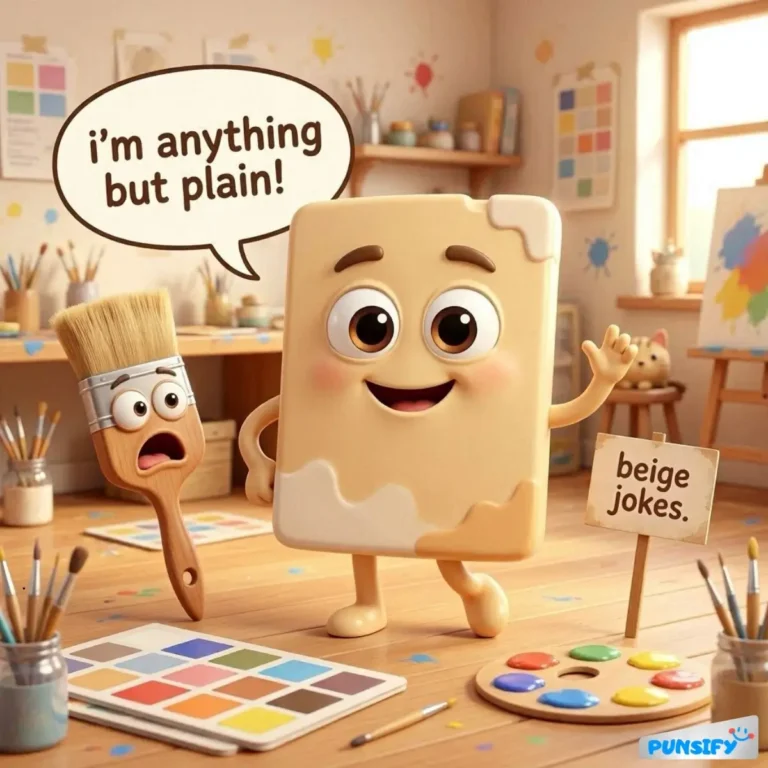 A playful block of tofu grins with a surprised paintbrush beside it.