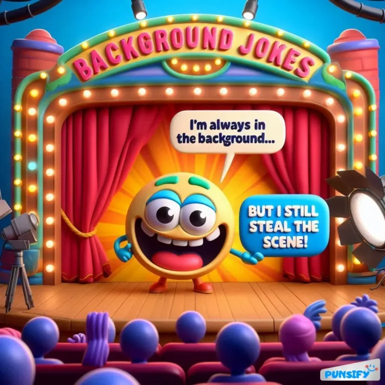 A cheerful yellow character on stage with a big smile, addressing an audience.