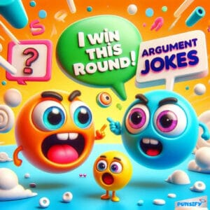 Three playful smiling balls engaging in a funny argument, colorful background.