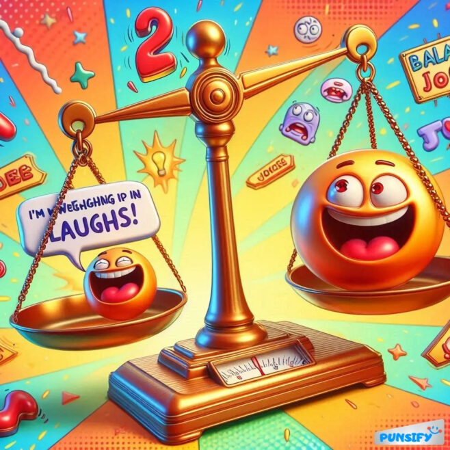 Two smiling emojis on a scale, one says, "I'm weighing in in laughs!"