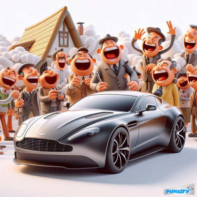 Laughing at the Speed of an Aston Martin Jokes Inside